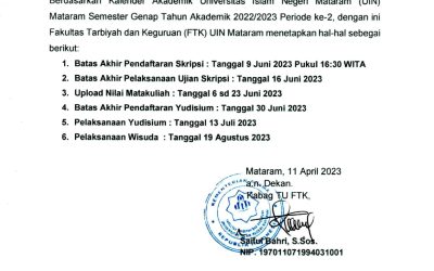 Tanggal Batas Akhir Pendaftaran Ujian Skripsi Semester Genap TA. 2022/2023