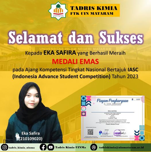 MAHASISWA TADRIS KIMIA FTK UIN MATARAM RAIH MEDALI EMAS PADA AJANG KOMPETISI MAHASISWA TINGKAT NASIONAL